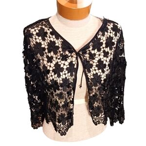 Vintage Sam Womens Crochet Floral Cardigan Med-Large Bolero Black Whimsigoth